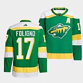 Men's Minnesota Wild #17 Marcus Foligno Green 2022-23 Reverse Retro Stitched Jersey,baseball caps,new era cap wholesale,wholesale hats
